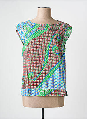Top imprimé fantaisie sans manche bleu ARELINE femme