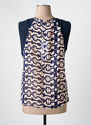 Blouse imprimé fantaisie sans manche bleu ARELINE femme