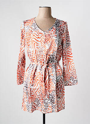 Robe courte manches longues manches longues orange ARELINE femme