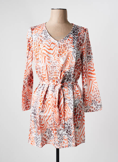 Robe courte manches longues manches longues orange ARELINE femme