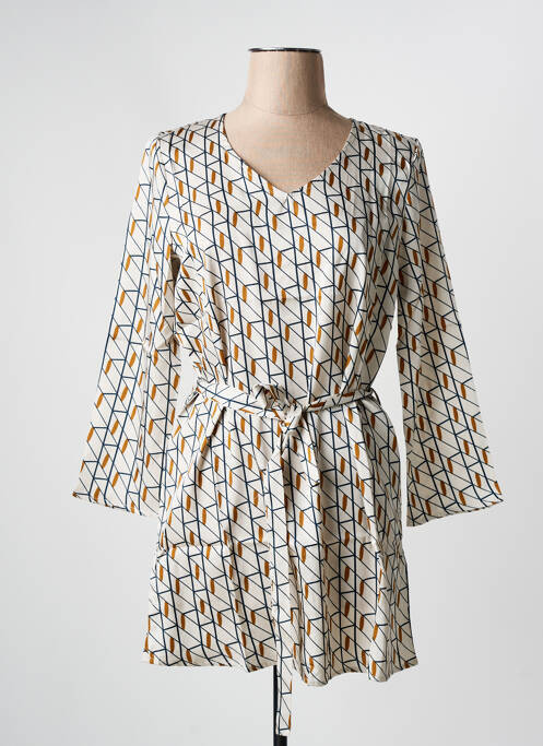 Robe courte manches longues manches longues beige ARELINE femme