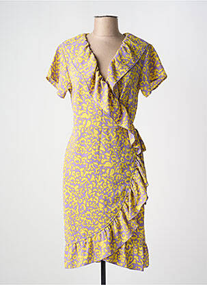 Robe mi-longue tissage crêpe manches courtes jaune NOISY MAY femme