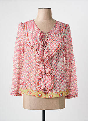 Blouse tissage popeline manches longues rouge ARELINE femme