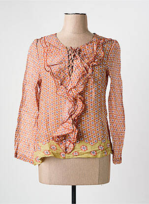 Blouse tissage popeline manches longues orange ARELINE femme