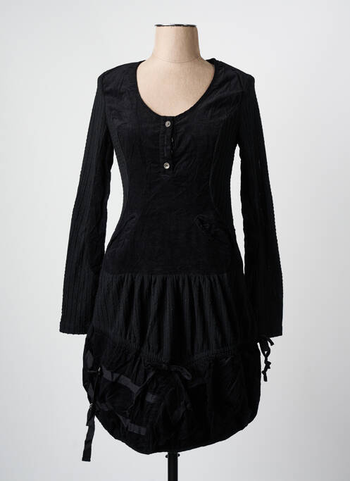 Robe mi-longue manches longues manches longues noir ARELINE femme