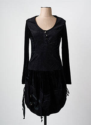Robe mi-longue manches longues manches longues noir ARELINE femme