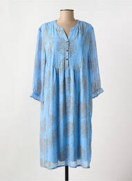 Robe mi-longue coupe fluide manches longues bleu SIGNATURE femme