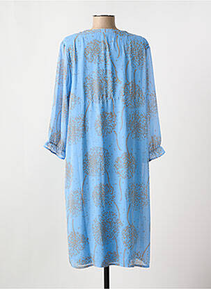 Robe mi-longue coupe fluide manches longues bleu SIGNATURE femme