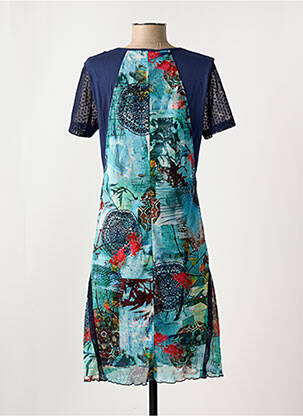 Robe mi-longue imprimé fantaisie manches courtes bleu GUY DUBOUIS femme