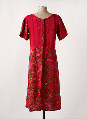 Robe mi-longue imprimé fleurs manches courtes rose C. BY BEA femme