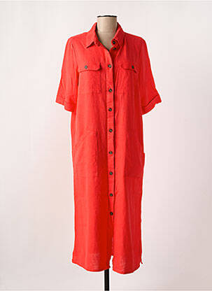 Robe mi-longue tissage crêpe manches courtes rouge SIGNATURE femme