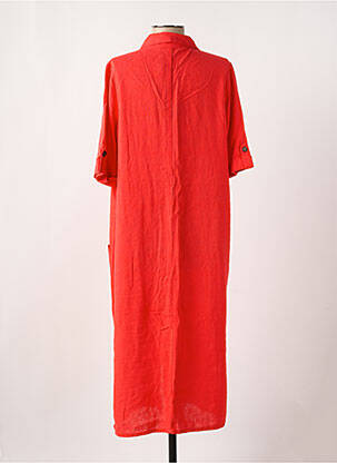 Robe mi-longue tissage crêpe manches courtes rouge SIGNATURE femme