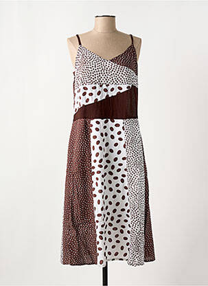 Robe longue manches bretelles ajustables fines bretelles marron CLODINE femme