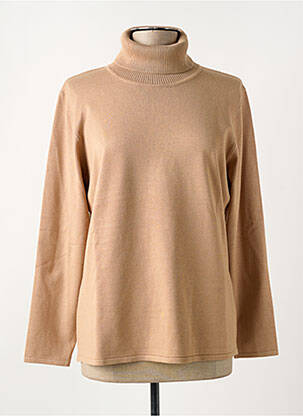 Pull col roulé stretch manches longues beige MICHA femme