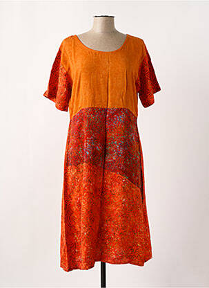 Robe mi-longue imprimé fantaisie manches courtes orange C. BY BEA femme