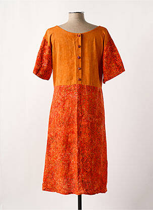 Robe mi-longue imprimé fantaisie manches courtes orange C. BY BEA femme