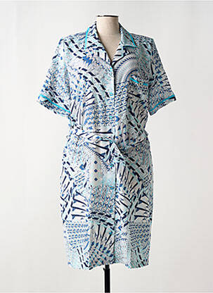 Robe mi-longue imprimé fantaisie manches courtes bleu GUY DUBOUIS femme