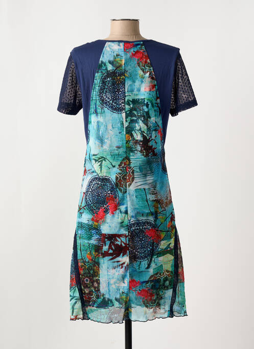 Robe mi-longue imprimé fantaisie manches courtes bleu GUY DUBOUIS femme