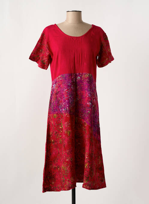 Robe mi-longue imprimé fleurs manches courtes rose C. BY BEA femme