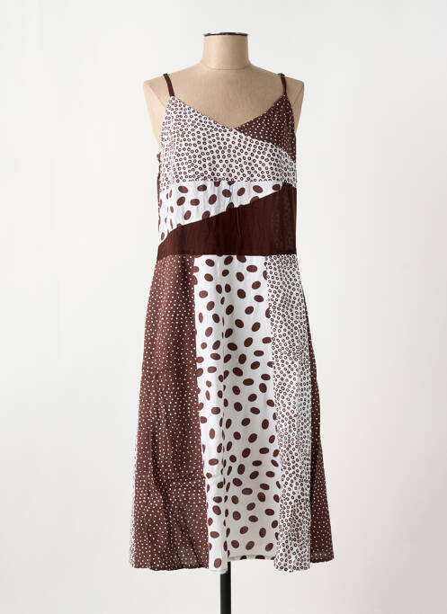 Robe longue manches bretelles ajustables fines bretelles marron CLODINE femme