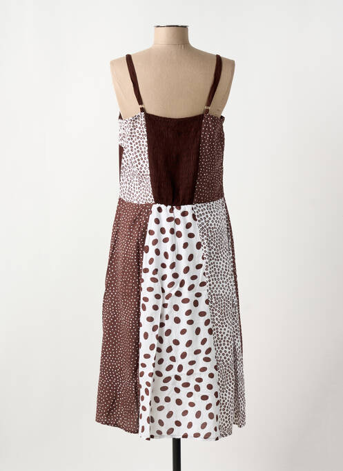 Robe longue manches bretelles ajustables fines bretelles marron CLODINE femme