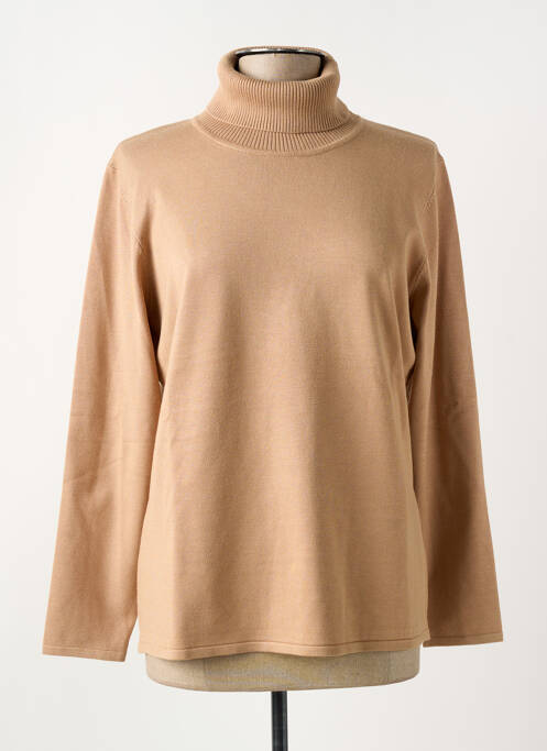 Pull col roulé stretch manches longues beige MICHA femme