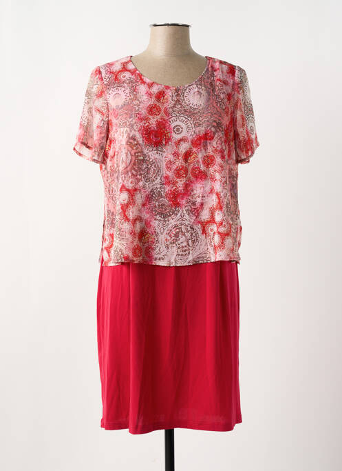 Robe mi-longue coupe fluide manches courtes rouge GUY DUBOUIS femme