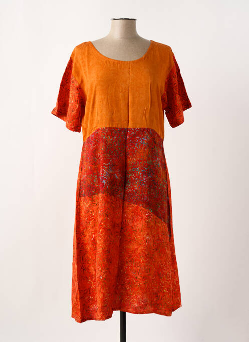 Robe mi-longue imprimé fantaisie manches courtes orange C. BY BEA femme