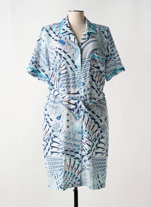 Robe mi-longue imprimé fantaisie manches courtes bleu GUY DUBOUIS femme