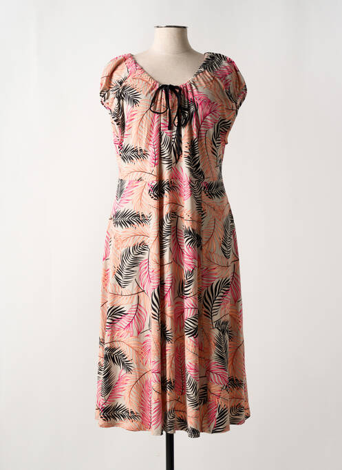 Robe mi-longue manches courtes manches courtes beige SIGNATURE femme