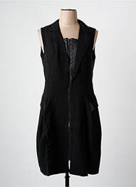 Robe mi-longue tissage crêpe sans manche noir ARELINE femme