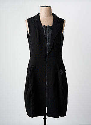 Robe mi-longue tissage crêpe sans manche noir ARELINE femme