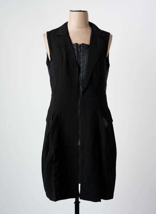 Robe mi-longue tissage crêpe sans manche noir ARELINE femme