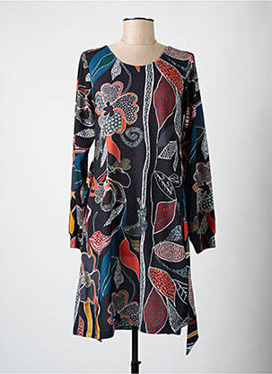 Robe mi-longue imprimé fantaisie manches longues noir LO! LES FILLES femme