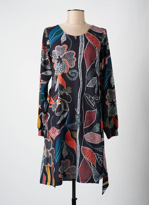 Robe mi-longue imprimé fantaisie manches longues noir LO! LES FILLES femme