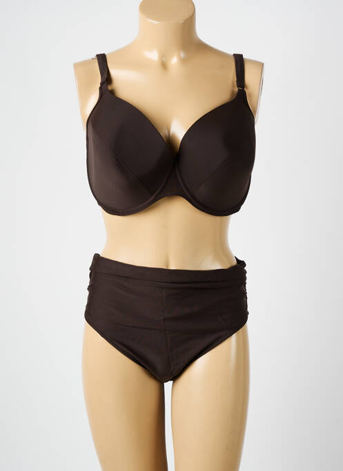 Maillot de bain 2 pièces stretch haut soutien-gorge emboitant marron ROSA FAIA femme