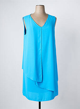 Robe mi-longue coupe fluide sans manche bleu BARILOCHE femme
