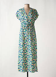 Robe longue imprimé fleurs manches courtes vert C'EST BEAU LA VIE femme