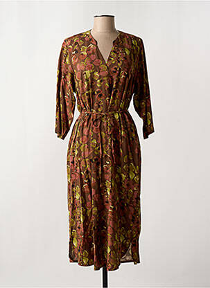Robe mi-longue manches 3/4 manches 3/4 marron CISO femme