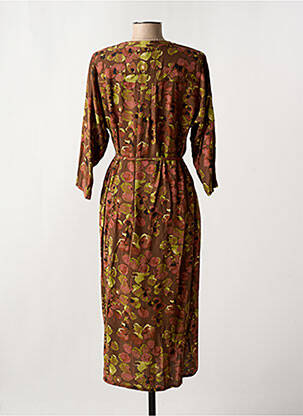 Robe mi-longue manches 3/4 manches 3/4 marron CISO femme