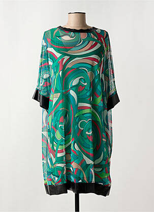 Robe mi-longue imprimé fantaisie manches courtes vert COULEURS DU TEMPS femme