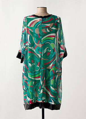 Robe mi-longue imprimé fantaisie manches courtes vert COULEURS DU TEMPS femme