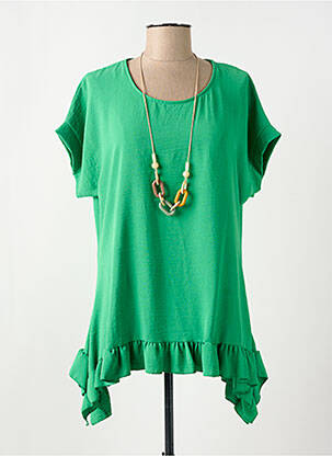 Tunique manches courtes tissage crêpe vert fonce MADE IN ITALY femme