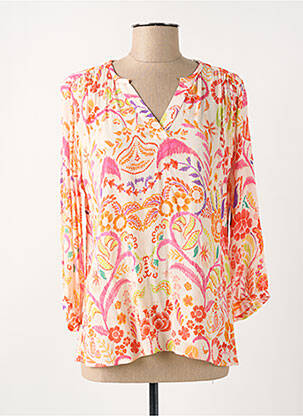 Blouse tissage popeline manches longues orange TINTA femme
