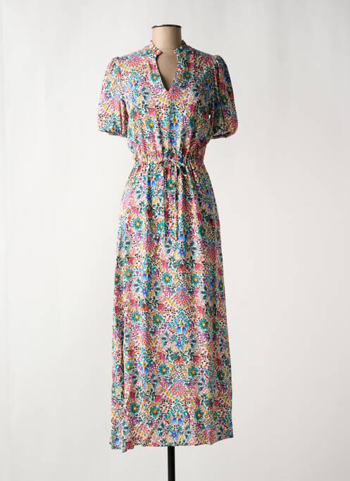 Robe longue imprimé fantaisie manches courtes blanc C'EST BEAU LA VIE femme