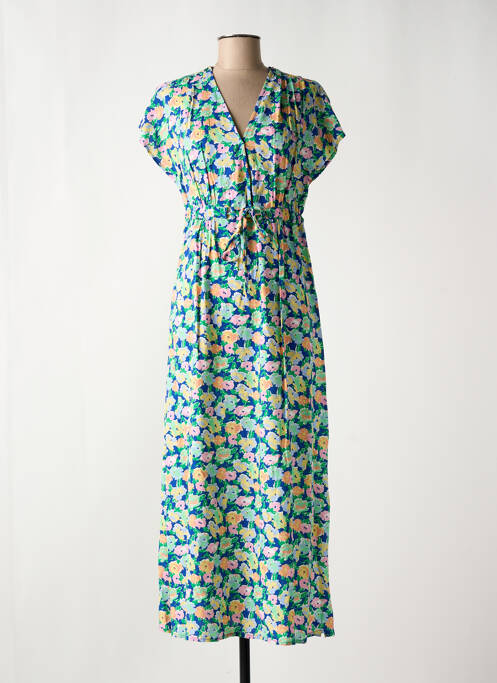 Robe longue imprimé fleurs manches courtes vert C'EST BEAU LA VIE femme
