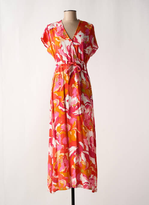 Robe longue imprimé fantaisie manches courtes rose C'EST BEAU LA VIE femme