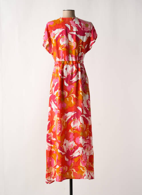 Robe longue imprimé fantaisie manches courtes rose C'EST BEAU LA VIE femme