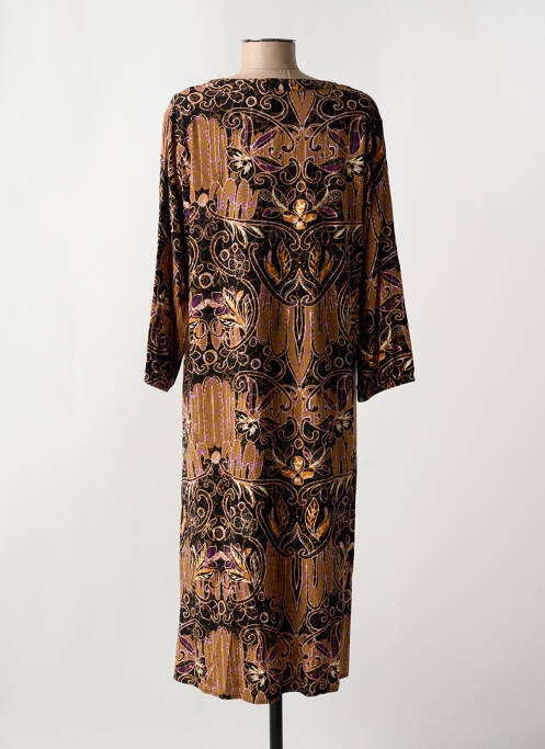 Robe mi-longue imprimé fantaisie manches longues noir CISO femme