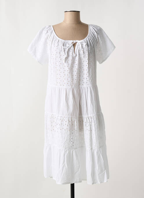 Robe mi-longue manches courtes manches courtes blanc COULEURS DU TEMPS femme